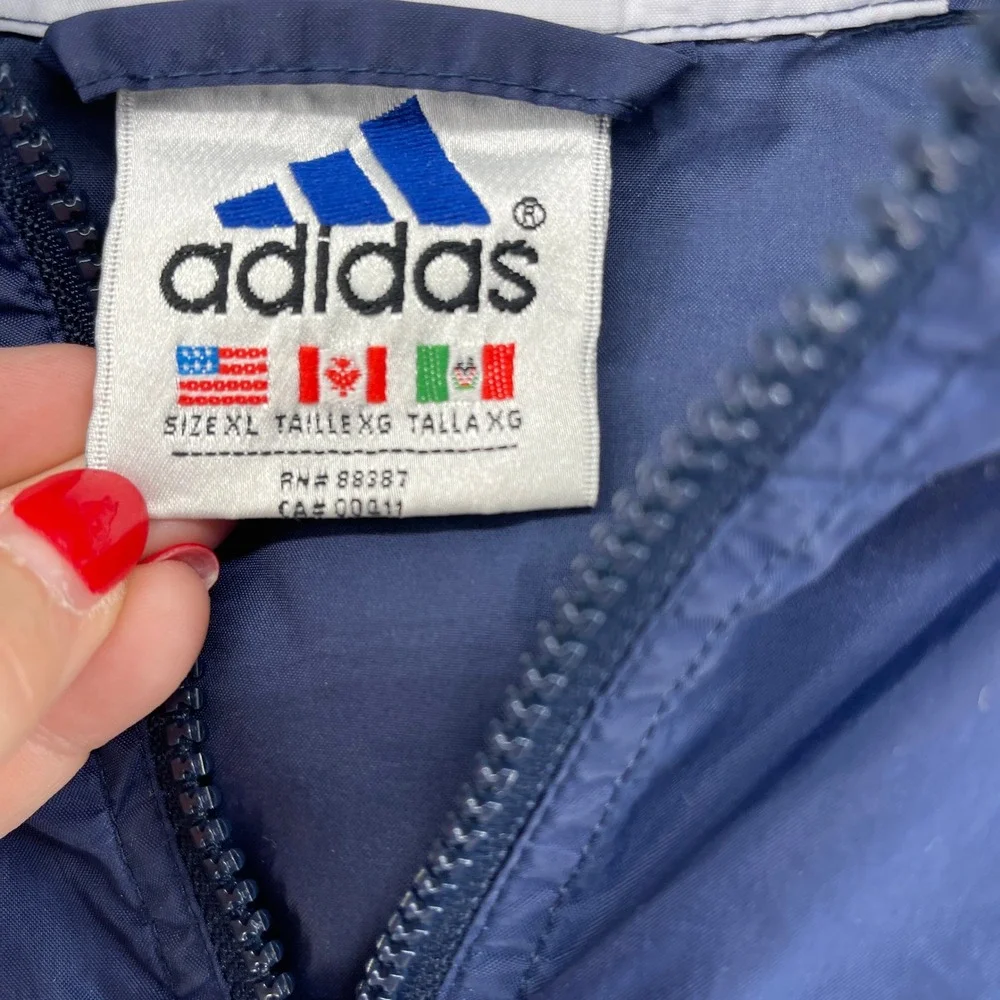 Vintage Adidas Track‎ Adibreak Jacket XL Blue 3 Stripes Logo Hooded Snap Graphic
